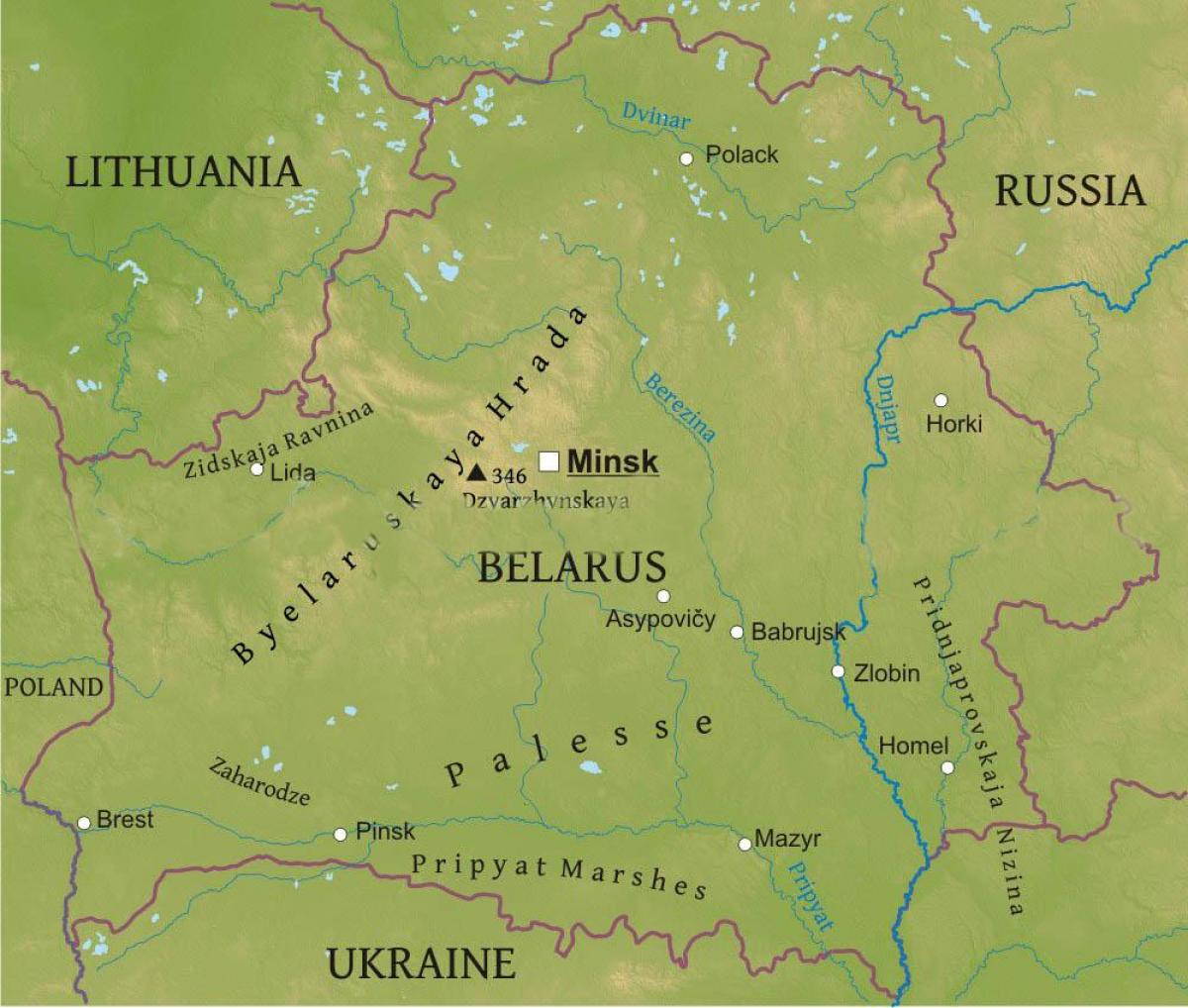 Mapa Bieloruska fyzickej
