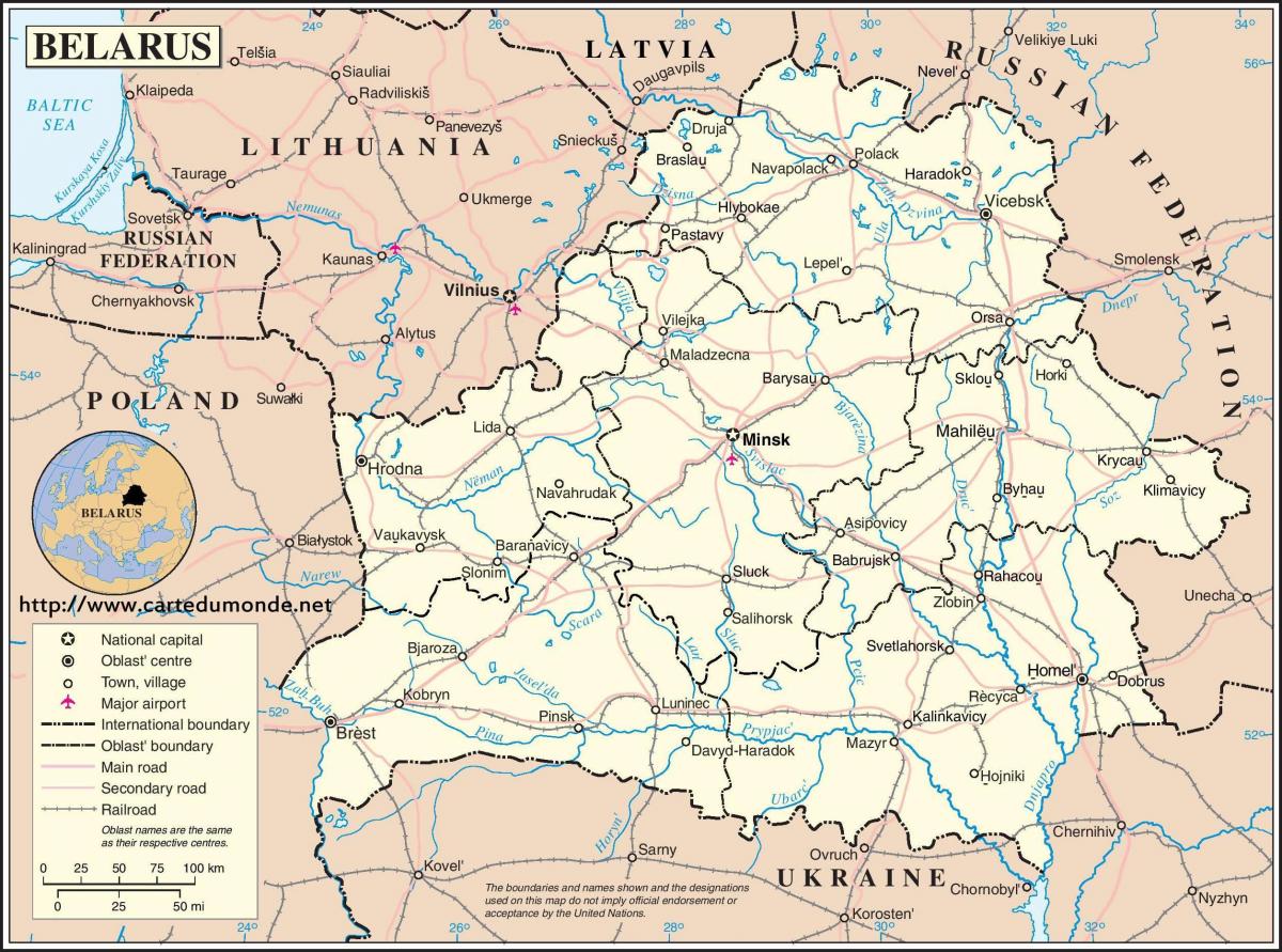 Bielorusko krajiny mapu